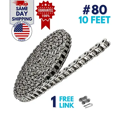 #80 SS Stainless Steel Roller Chain 10 Feet With 1 Connecting Link • $224.99