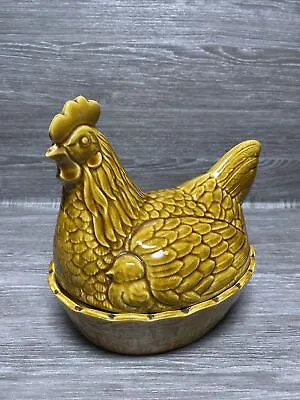 Ceramic Hen Chicken On Nest Egg Storage Holder / Container Vintage Farmhouse • £22.99