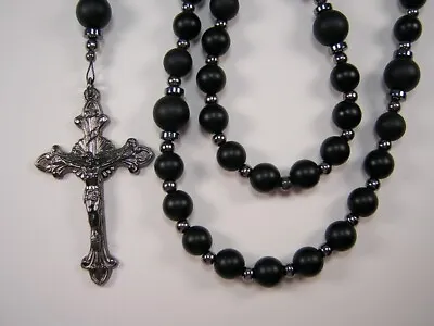Mens Matte BLACK Rosary Catholic 20  Brazil Matte Black Onyx Rosario  Masculino • $48.79