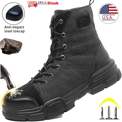 Mens Military Boots Work Safety Shoes Steel Toe Bulletproof Boots Indestructible • $46.91