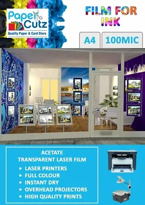 A4 Acetate OHP Film Clear Laser & Copier Transparent 100mic Micron 50 Sheets • £8.99
