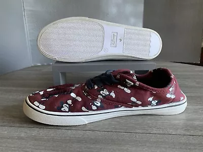 Disney Mickey Mouse All Over Canvas Shoes Women Size 11 Shoes Maroon Sneakers • $19.97