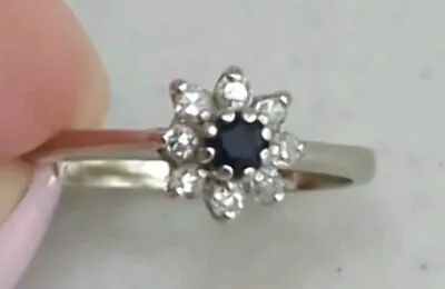 Vintage 14K White Gold Sapphire & Diamond Floral Tiered Ring Sz 5 Starburst  • $150