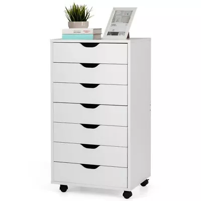 Mobile Rolling File Cabinet Cart 7-Drawer Office Storage Home Lateral Cart White • $151.20