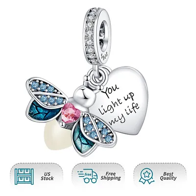 Real 925 Sterling Silver Enamel Firefly Dangle For Charm Bracelets & Necklaces • $15.29