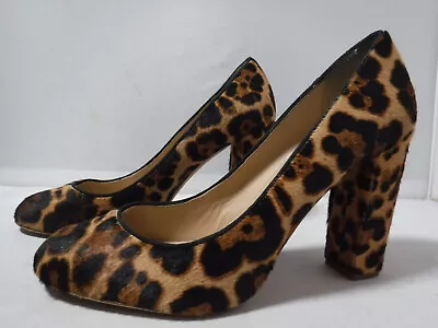 PFR J. CREW Collection Etta Pumps Leather Calf Hair Leopard Chunky Heels Sz 9.5 • $34.99