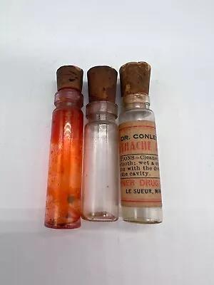 Lot Of Tiny Cork Top Antique Glass Pill Vials Advertising Toothache Dr. Conley • $14.99