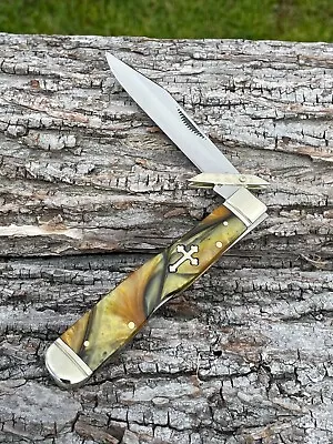 GERMAN CREEK*e GUARDIAN ANGEL SWINGUARD CHEETAH TIGER EYE SYNTHETIC KNIFE KNIVES • $26