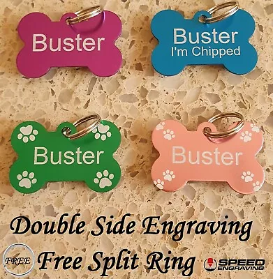 £2.69 • Buy Dog Tag - Personalised Double Sided Engraved Pet Tag Paw Tag Collar Tag Bone Cat