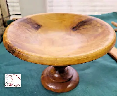 Olive Wood Pedestal Bowl Made In Crete Design 2546 • £28