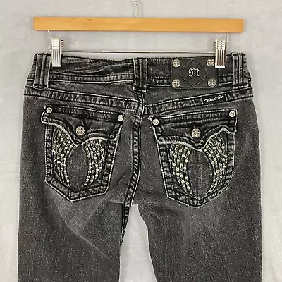 Miss Me Faded Black Skinny Jeans 29x31 Angel Wings Bling Pockets JP50825K-4R • $28.88