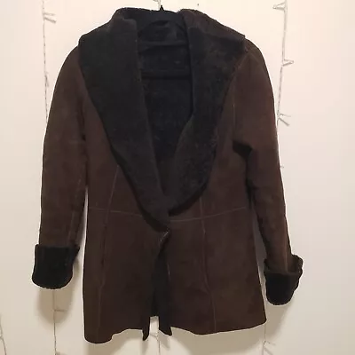 Shearling Coat Fur Coat Genuine Leather Sheepskin Shawl Neck Pockets Size M/L • $24