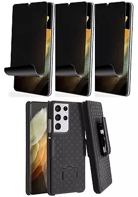 For SAMSUNG GALAXY S21 ULTRA BELT CLIP CASE AND 3 PACK PRIVACY SCREEN PROTECTOR • $25.33