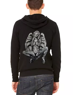 $27.99 • Buy Men's Marilyn Monroe Angel Wings C9 Black Zipper Hoodie Sexy Tattoo Weed High
