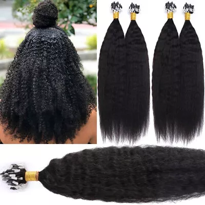 16-20in Micro Loop Ring Beads YAKI Kinky Straight Human Hair Extensions Thick • $69.60