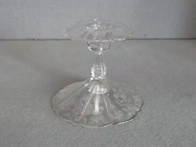 FLORAL ETCHED CLEAR GLASS BASE 4  VINTAGE TAPER CANDLE HOLDER Scalloped Bottom • $16.89