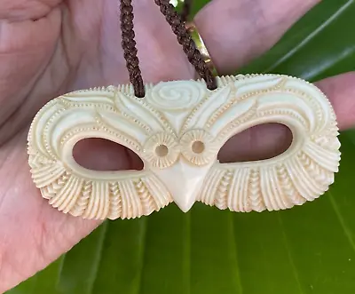 Signed Gareth Mcghie Hand Carved Cattle Bone Engraved Nz MĀori Ruru Owl Pendant • $275