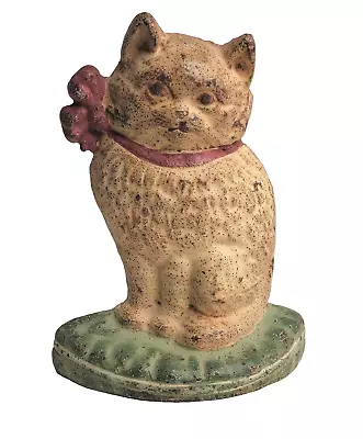 Cat Pillow Doorstop Cast Iron Vtg Yellow Kitten Feline Doorstop • $55.22