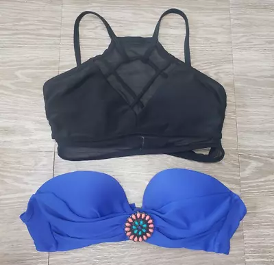 Lot Of 2 Women's Xhilaration Swim Top Size Small 1 Blue 1 Black • £12.51