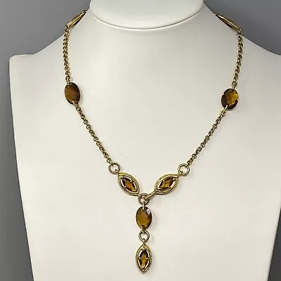 £11.56 • Buy VINTAGE Monet Necklace Gold Tone Brown Acrylic Bead Station Y Drop Front Clasp