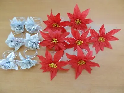 13 Vintage VERA Neumann Acrylic Napkin Rings With Poinsettia And Silver Roses • $24.99