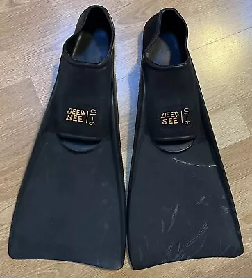 VTG DEEP SEE Scuba Diving Swim Fins Sz 9-10 Flippers Floating Black Rubber • $22.95