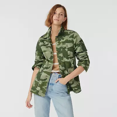 J.Crew Sz M Garment-Dyed Boyfriend Jacket Olive Camo Military-Inspired Coat NEW! • $65.08