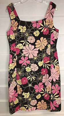 $12.99 • Buy Amanda Smith Petite Black Pink Beige Floral Print Fully Lined Dress 12P EC!