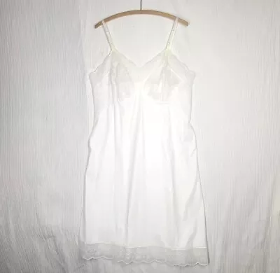 NOS Vtg 60s Vanity Fair Full Slip Plus Size Knit White Eyelet Trim Original Tag  • $49