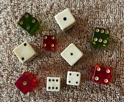 Vintage Dice Lot 10 Pieces 5 White And 2 Green Dice 3 Red • $18.95