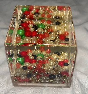 Vintage Collectible Snow Globe Faux  Colorful Pearls In Oil Square • $19.99