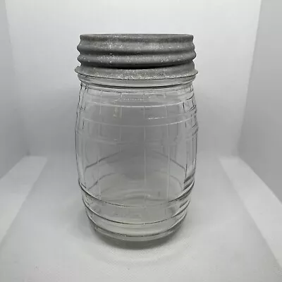 Vintage Hazel Atlas Clear Glass Pickle Barrel Pint Jar W/Zinc Lid • $11.95