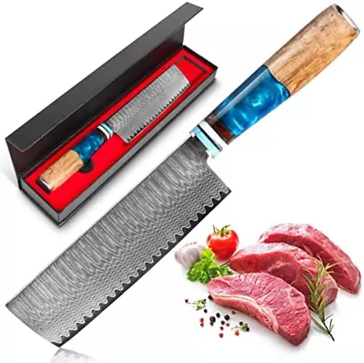 7 Inch Damascus Chef Knife Chopping Cleaver Damascus Steel Chinese Kitchen Knife • $62.99