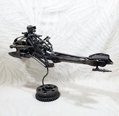 Metal Steampunk Art Sculpture Star Wars Return Of The Jedi Biker Scout & Speeder • $185