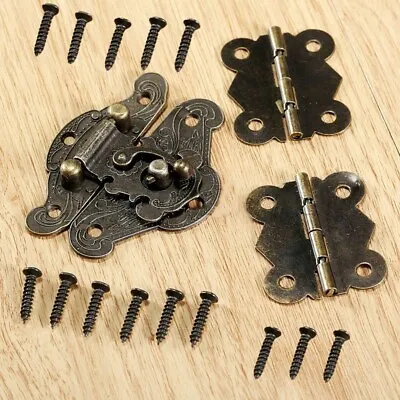 Antique Butterfly Hinges & Latch Hasp Kit Jewelry Box Cabinets Furniture Decor • $17.27