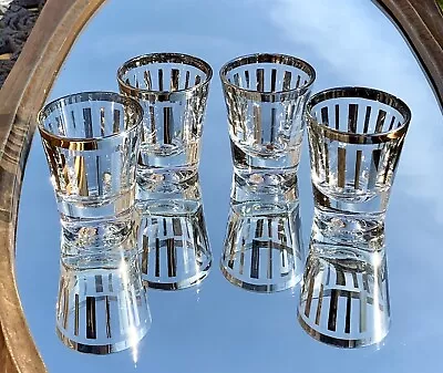 4 Vintage Silver Rim & Stripes Bar Drinking Glasses 50ml/1.7oz Shot Glasses MCM • $11.40