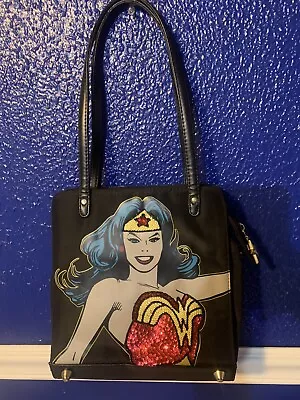 DC Comics Wonder Woman Top Handle Purse Black With Picture Medium Size Handbag • $23.95