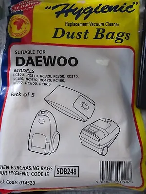 Daewoo Cylinder Vacuum Cleaner Hoover Dust Bags X5 PK DW2350 RC1560 RC480 RC80 • £5.50