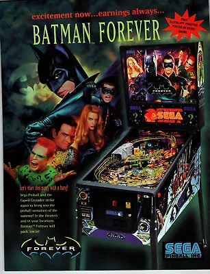 Batman Forever Pinball Machine Game FLYER Original 8.5  X 11  Art 2 Sides 1995 • $23.50