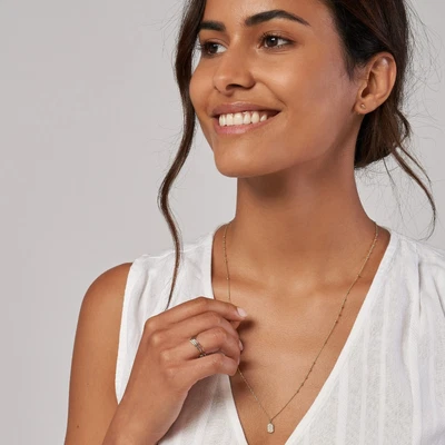 $888 • Buy Double Dog Tag Charm Diamond Necklace Women Solid 14K Real Gold Ball Bead Chain