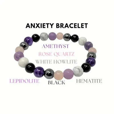 Black Tourmaline Rose Quartz Lepidolite  Hematite Bead Bracelet Stress Reduction • $16.98