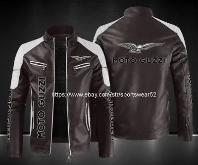 Moto Guzzi Brown Motorbike Leather Jacket Cow Hide/5 Protection Armour Inside • $166.50