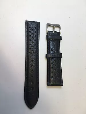 Rally Racing Black Leather Watch Strap Vintage Style Perforated Holes 21 Mm New • $38.97