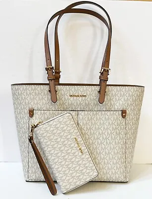 Michael Kors Jet Set Md Double Pocket Tote Shoulder Bag + Wallet Set Mk Vanilla • $164