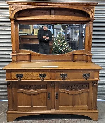 Victorian Carved Solid Oak Mirror Back Sideboard Dresser • £745