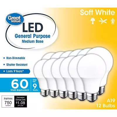 LED Light Bulb 9W (60W Equivalent) A19 General Purpose Lamp 12-Pack • $14.97