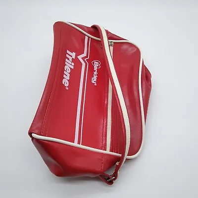 Vintage Berkley Fishing Trilene Red Faux Leather Tackle Bag 13 X10 X5  • $25