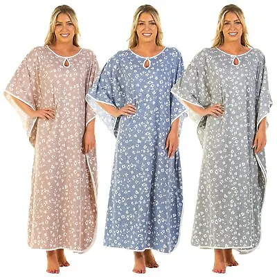 La Marquise Kaftan Heather Leopard Cotton Rich Jersey Nightie Nightdress Dress • £21.99