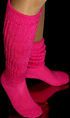 Fushia Pink Slouch To Knee Socks Scrunch Women Hooters Uniform Run Walk Hike Ski • $10.73