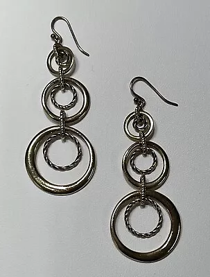 Vintage Monet Gold Tone Dangle/Drop Graduated Circle Pierced Earrings Signed • $9
